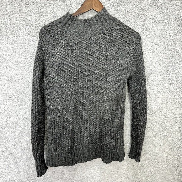 American Eagle Sweater Men Small Gray Mock Neck Wool Blend Chunky Preppy Minimal - Picture 7 of 7